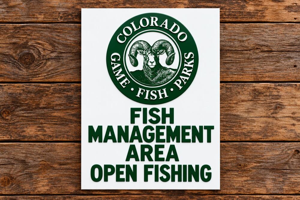Colorado Fish Management Area Sign OPEN FISHING Game Parks Hike Trail Camp